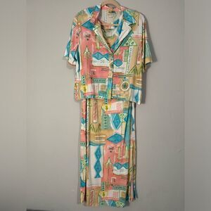 Vintage Sea Suns 90s Printed Tank Dress & Button Down Set M
